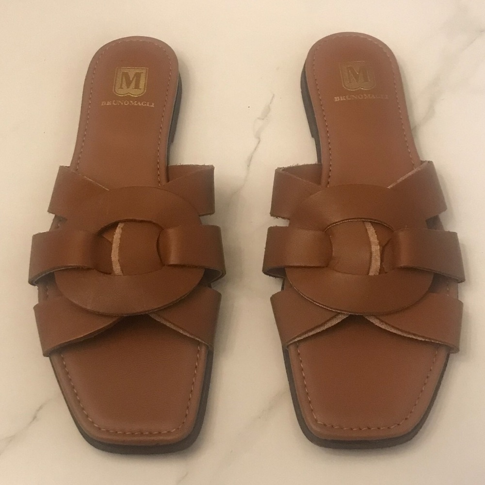 Bruno Magli Tan Leather Slide Mules